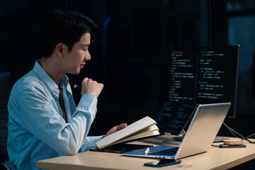 development programmer male working in website a software and coding technology.