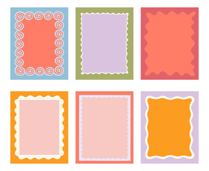 Fototapete - Vector set of hand drawn cut out style frames and borders - abstract design elements for wedding, birthday party invitations, greeting cards, prints, in marine coastal style with copy space for text