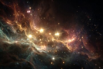Wall Mural - Cosmic Nebula with Glowing Stars and Vibrant Colors