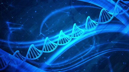 Wall Mural - dynamic blue abstract dna helix on digital world map background