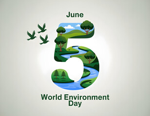 eco-themed june 5 world environment day design with green forest elements