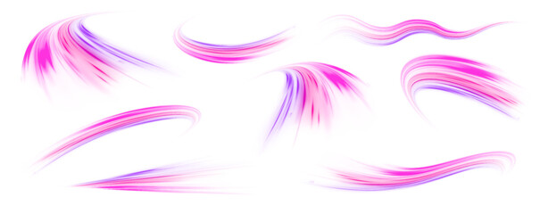 Aufkleber - Set of neon speed lines on transparent background PNG. Abstract vector fire circles, sparkling swirls and energy light spiral frames.