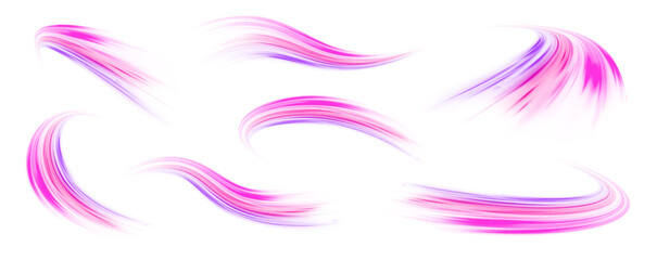 Aufkleber - Set of neon speed lines on transparent background PNG. Abstract vector fire circles, sparkling swirls and energy light spiral frames.