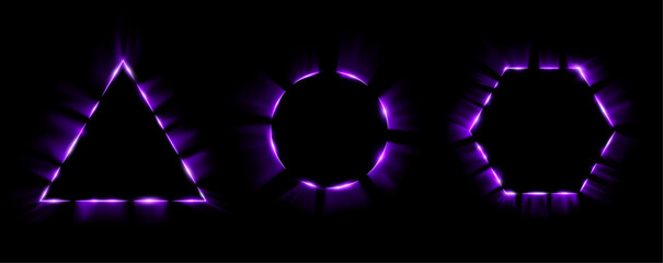 Poster - A collection of neon light frames emits a soft blue glow. The background is deep black, enhancing the contrast. Ideal for tech interfaces or speech borders.	