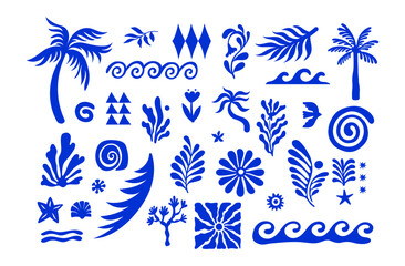 Aufkleber - Vector set of hand drawn cut out style elements and illustrations - abstract design elements for party and picnic invitations, summer  greeting cards, prints, in marine coastal style