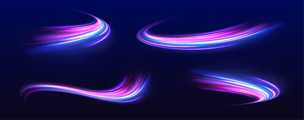 Aufkleber - Speed connection vector background. A large set of low-poly designs made of thin lines in the form of branches, spirals and arcs. Long exposure of motorways as speed.	