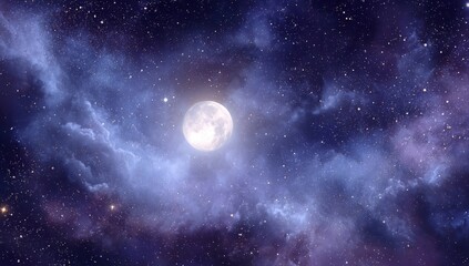 Wall Mural - Full Moon in a Starry Night Sky