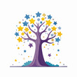 © Supanun - Celestial Canopy: A whimsical illustration showcases a stylized tree with a trunk and branches adorned with colorful stars, creating a magical, dreamy ambiance.