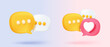 © Issara - 3D speech bubbles symbol sign on social media icon isolated on pastel background. Chat dialogue bubble or user reply sign with social media. 3d speech bubble icon vector render illustration