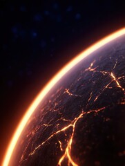 Canvas Print - a close-up view of a volcanic planet's surface with glowing lava cracks and dark terrain
