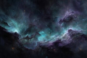 Wall Mural - Teal And Purple Cosmic Nebula In Dark Space