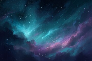 Wall Mural - Teal And Purple Cosmic Nebula Night Sky