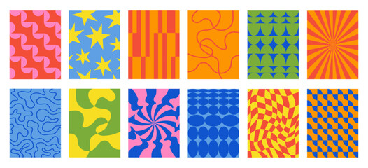 Poster - Set of Abstract vertical geometric backgrounds with colorful shapes and forms. Trendy vector illustration in style retro	