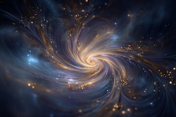 Wall Mural - Abstract Cosmic Spiral Galaxy Background with Gold and Blue Glitter