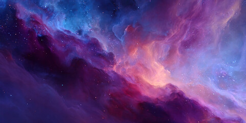Wall Mural - cosmic nebula, purple and blue hues, swirling clouds of gas and dust, scattered stars, creating a dr