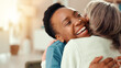 © peopleimages.com - Senior, happy woman or hug with caregiver for healthcare, gratitude or thank you at retirement home. Elderly, female person or patient with nurse for love, embrace or assisted living at old age house