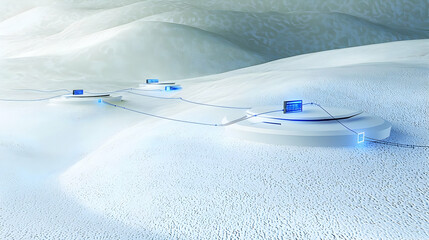 Wall Mural - Abstract Futuristic Snow Landscape with Glowing Flying Saucers