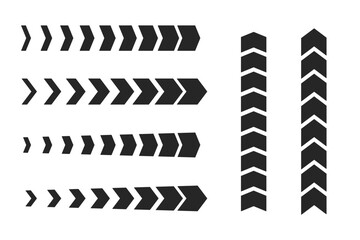 Wall Mural - A collection of simple, futuristic abstract black arrows is isolated on a transparent background. These graphic elements are suitable for interfaces or designs. Vector illustration