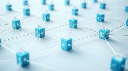 Wall Mural - Abstract Network Of Interconnected Blue Cubes