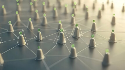 Wall Mural - Abstract Network Of Interconnected Nodes With Green Symbols