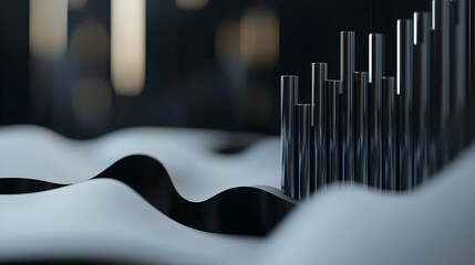 Wall Mural - Abstract Geometric Design with Black Cylinders and White Waves