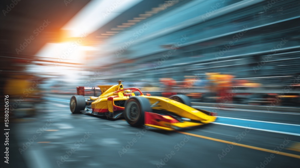 Fast moving racing car speeding on track with dynamic motion effect ...