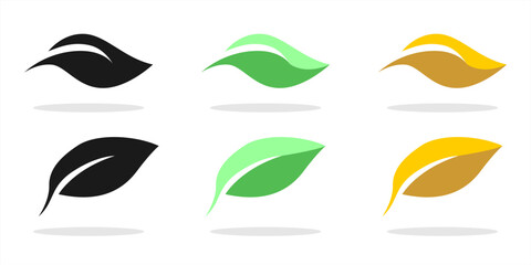 leaf vector flat icons set, isolated on white background