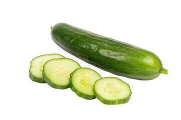 Wall Mural - Fresh cucumber slices isolated on white background
