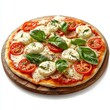 © Matcha_09 - Fresh Italian pizza topped with tomato slices, mozzarella cheese, and fresh basil leaves, served on wooden board, evokes sense of deliciousness and warmth