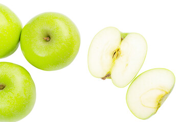 Wall Mural - Fresh green apples with one sliced isolated on white background