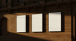 © Gabriel - Três outdoors verticais em branco sobre uma fachada clássica no final da tarde, mockup