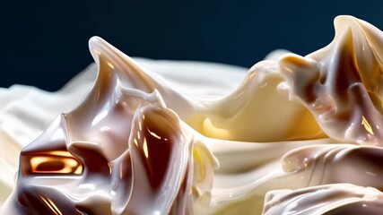 Elegant creamy swirls flowing in gentle motion, showcasing a smooth, glossy texture with subtle light reflections, creating an abstract backdrop.