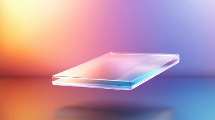 Floating, transparent rectangular object against a vibrant color gradient