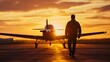 © Ounseng - A pilot walking toward a small airplane on a runway at dawn