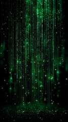 Leinwandbilder - Vertical Lines of Glowing Green Code Twinkle Like Stars in a Digital Universe, Evoking a Futuristic Atmosphere That Hints at Artificial Intelligence and Data Streams