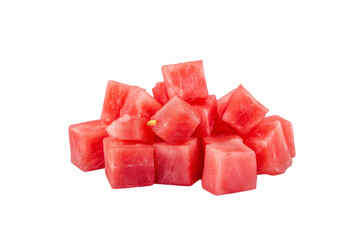 Wall Mural - Fresh juicy cubes of watermelon isolated on white background
