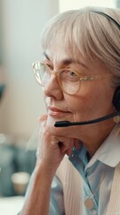 Poster - Woman, headset and technical support agent in office with online consultation for CRM, help desk or advice. Microphone, customer service and mature call center consultant with troubleshooting.
