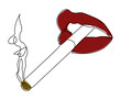 © MNAStudio - Minimalist line art illustration of red lips smoking burning with smoke. Ideal for fashion, lifestyle posters, anti-smoking campaigns, pop art themes or creative editorial projects.