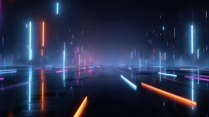 Wall Mural - futuristic neon-lit landscape with vibrant lights and reflections creating a surreal atmosphere