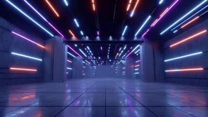 Wall Mural - futuristic neon-lit corridor with vibrant lights and mist, creating an immersive atmosphere