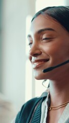 Aufkleber - Business, call center and woman in office, talking and help desk with communication. Person, employee and conversation in workplace, customer service and support with advice, headset and professional