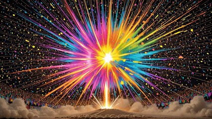 Wall Mural - Rainbow dust powder explosion transparent PNG, isolated background. Dynamic blast eruption, vibrant colorful effect, lgbt, party, celebration, festival, color run element
