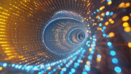 Rotating tunnel of colorful dots in seamless loop animation.
