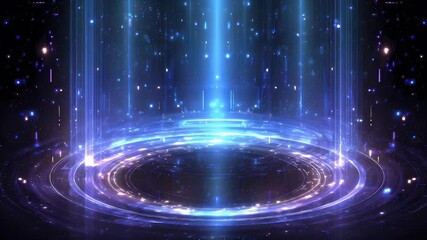 Wall Mural - Vibrant cosmic portal with luminous beams and sparkling particles creating a mesmerizing visual effect