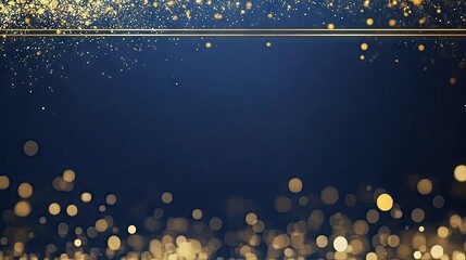 Gold glitter and bokeh effect on a dark blue background.