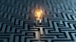 © ADD PHOTO - A glowing light bulb shines through the intricate maze like pattern symbolizing the potential for breakthrough ideas and solutions to complex challenges