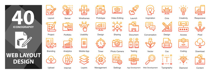 a minimal line duotone icon set featuring key web layout and interface elements, crafted with clean 