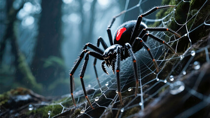 Deadly Black Widow Spider on Its Web