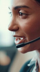 Aufkleber - Woman, headset and customer service agent in office with online consultation for CRM, help desk or advice. Mic, call center and mouth of technical support consultant with query for troubleshooting