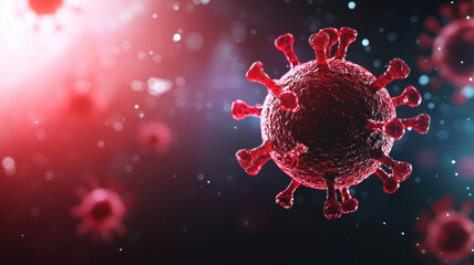 Wall Mural - detailed representation of virus with glowing particles, showcasing intricate structures and vibrant
